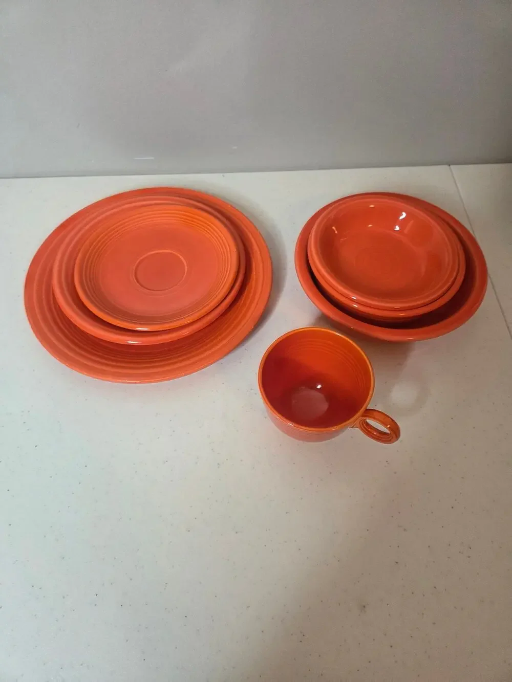 Vintage Fiestaware Radioactive Red (Orange) 7‑Piece Place Setting Dinnerware